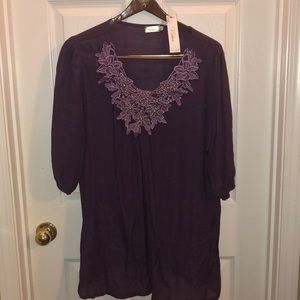 3/$15 Victoria blouse purple with beaded flowers